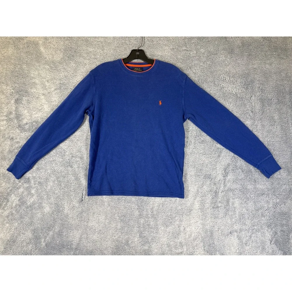 Polo Ralph Lauren Mens Blue Waffle Knit Thermal Long Sleeve Shirt Small 9372
